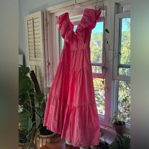 Pink puffed sleeve maxi dress by Selfie Leslie